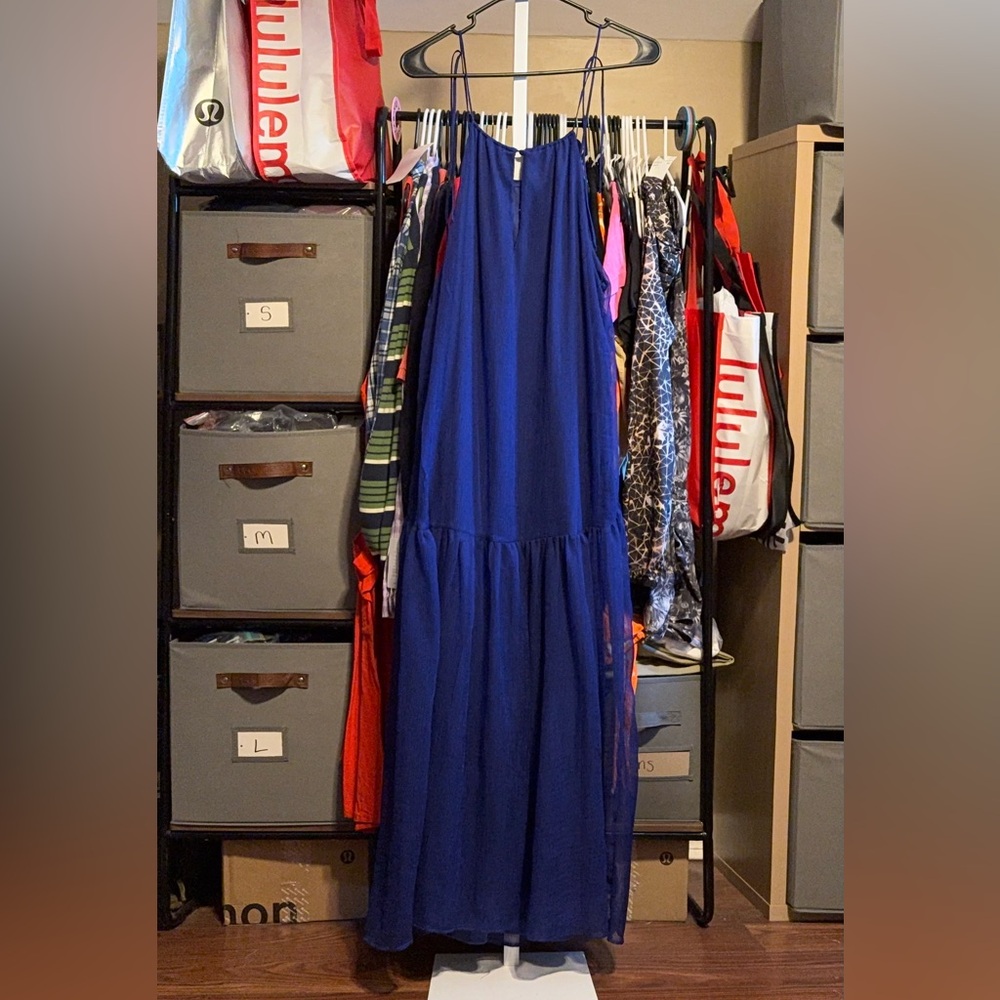 NWT NSR Tallie Oversized Chiffon Maxi Sleeveless Dress Sz XS Indigo Cobalt Blue - Picture 2 of 7